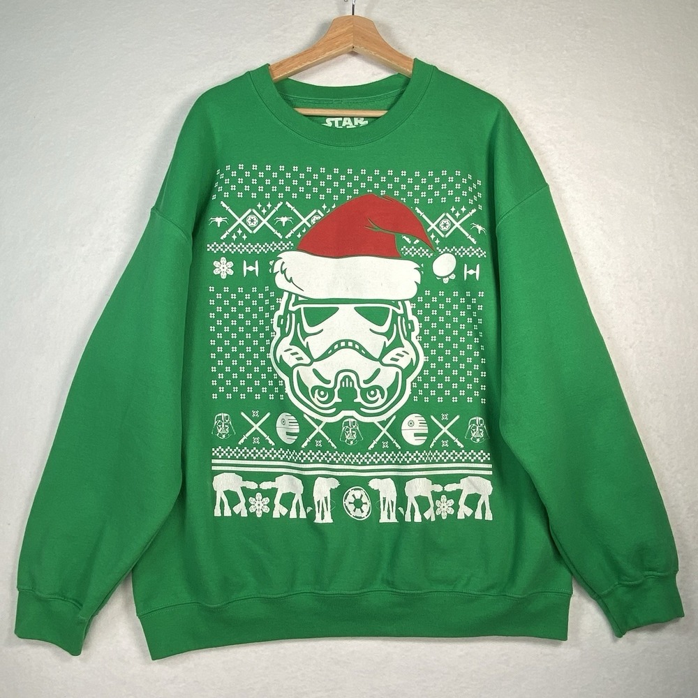 Star Wars Christmas Sweatshirt XL Green Stormtrooper Santa Ugly Sweater Adult